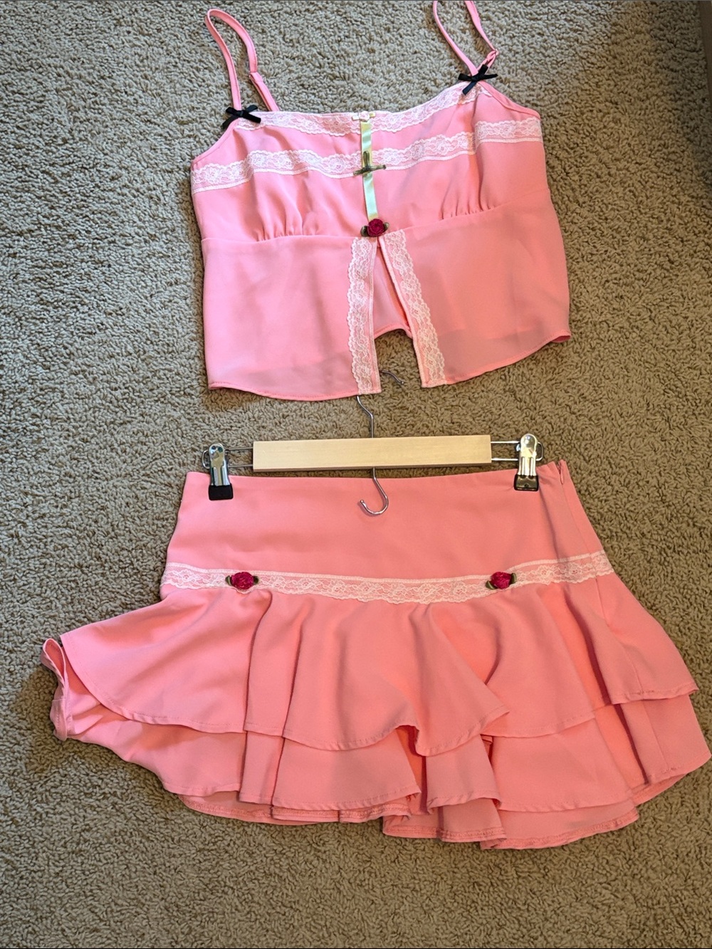 Betsy Johnson x Forever 21 collab Pink Ruffled Skirt and Top Set